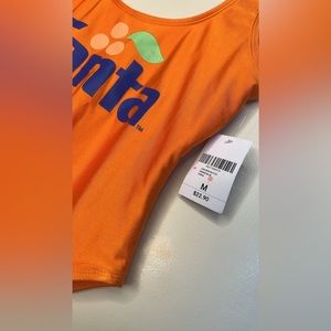 Super cute Fanta orange swimsuit. Can wear this to swim or as a costume.